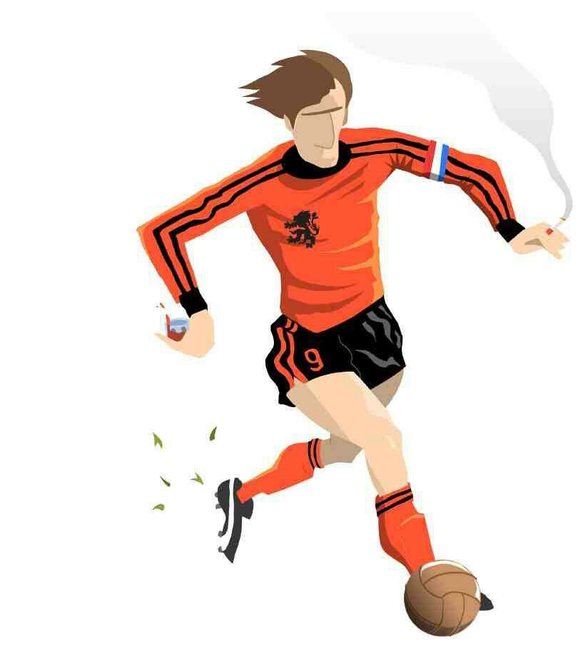 ilustracion Cruyff jugando y fumando